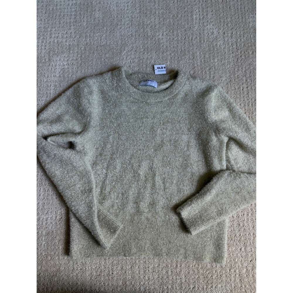 Old Navy Sweater S Gold NWT Metallic Fuzzy Crewneck Cozy Soft Festive Holiday